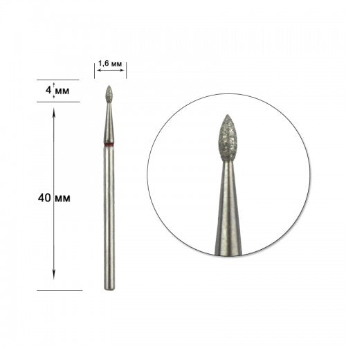 Diamond Nail Bit Drop Red 1,6mm / 4mm